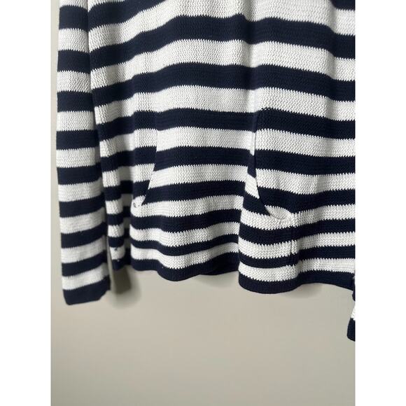 Talbots Blue White Stripe Cotton Blend Hoodie Pocket Size Large Preppy Nautical - Picture 2 of 8